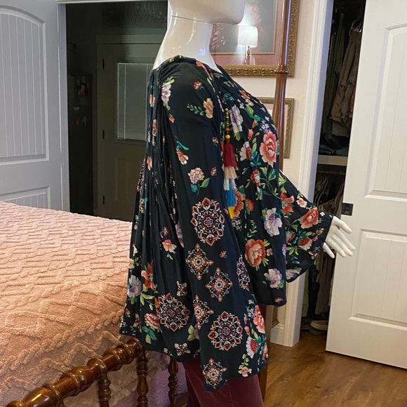 Johnny Was Multicolor Floral Blouse with Tassels - Picture 4 of 5